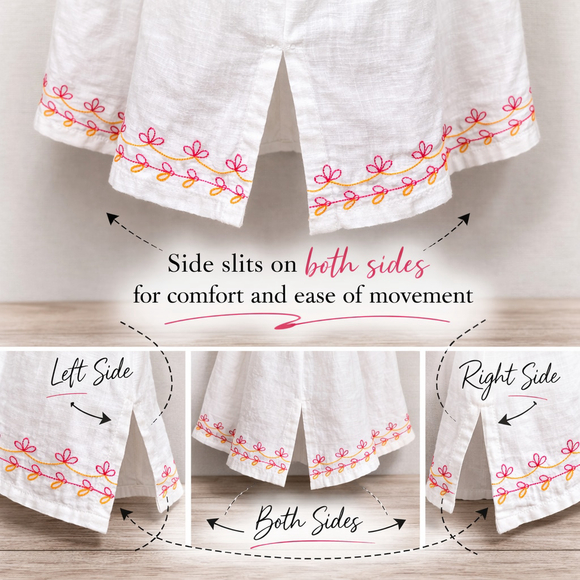 Carole Little 1X White Linen Embroidered Tunic Top Boho Side Slits - Picture 9 of 12